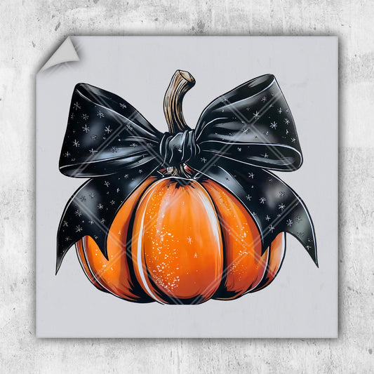 a painting of a pumpkin with a black bow