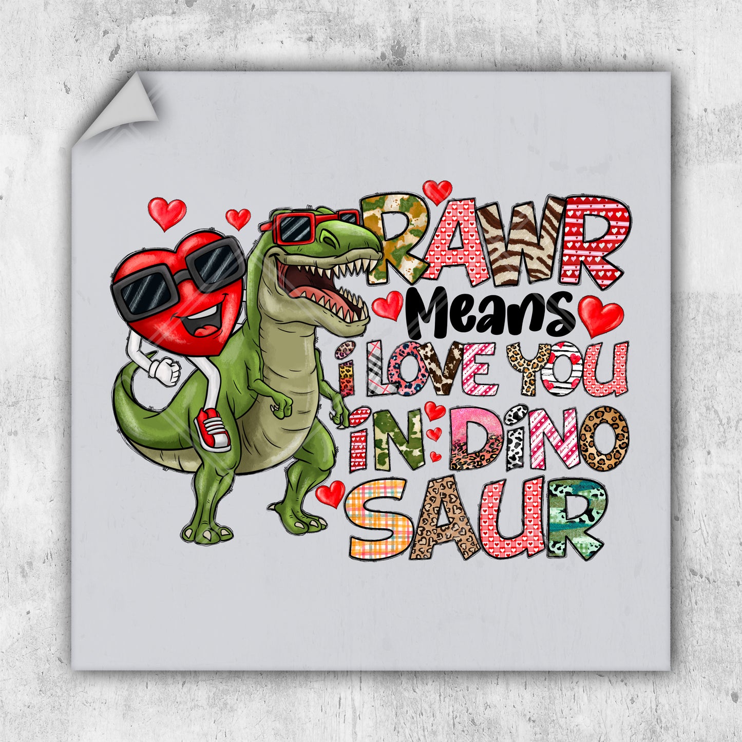 a picture of a dinosaur with sunglasses and a heart