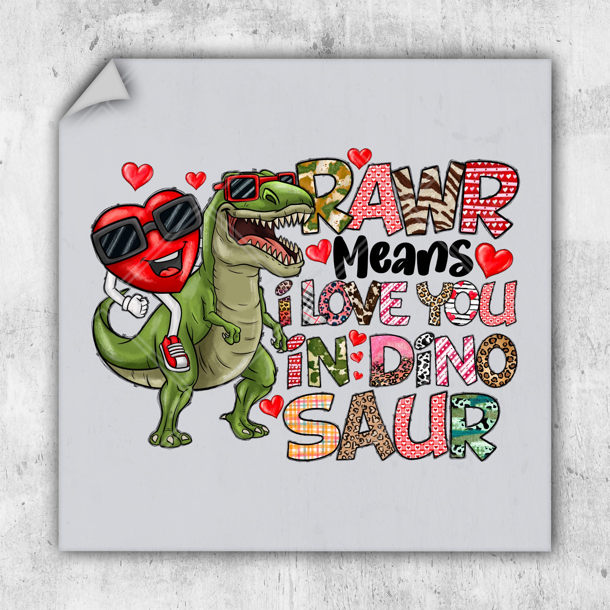 a picture of a dinosaur with sunglasses and a heart