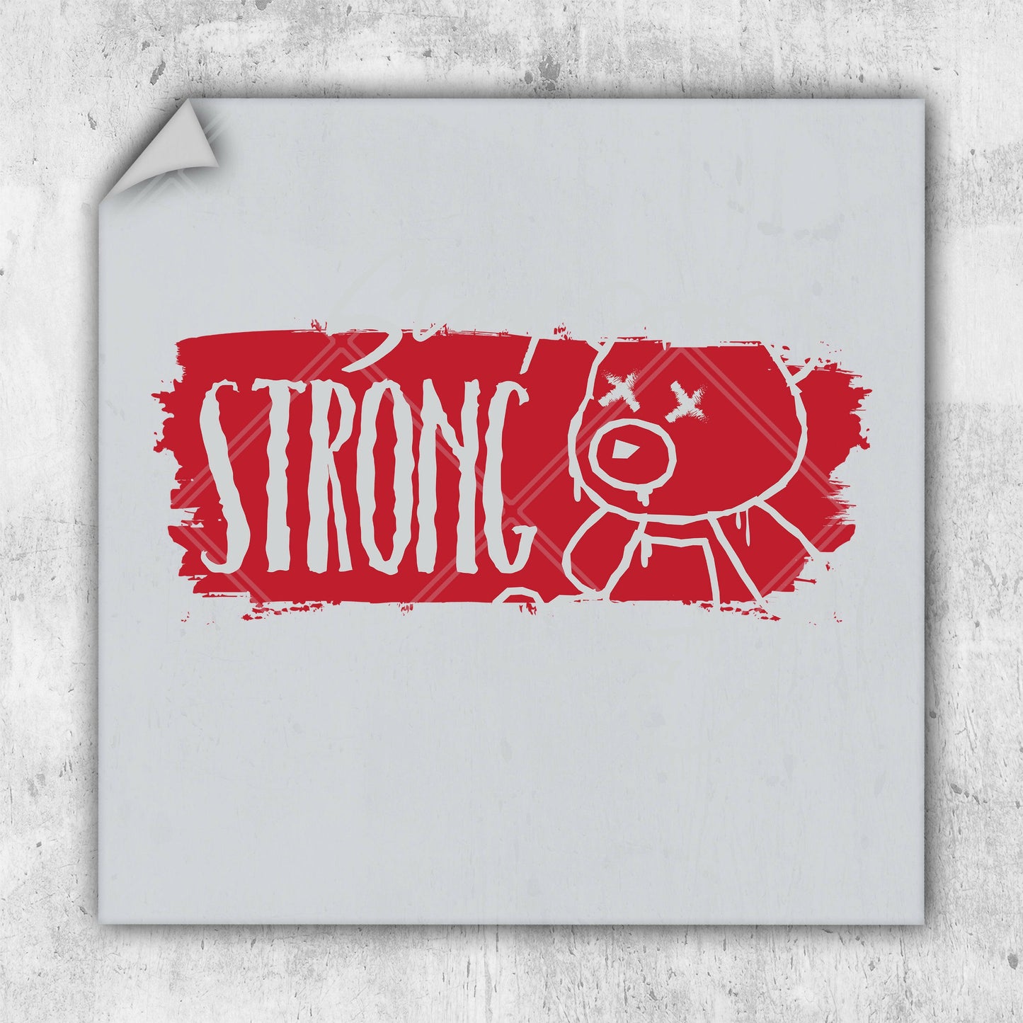 a sticker with the word strong on it