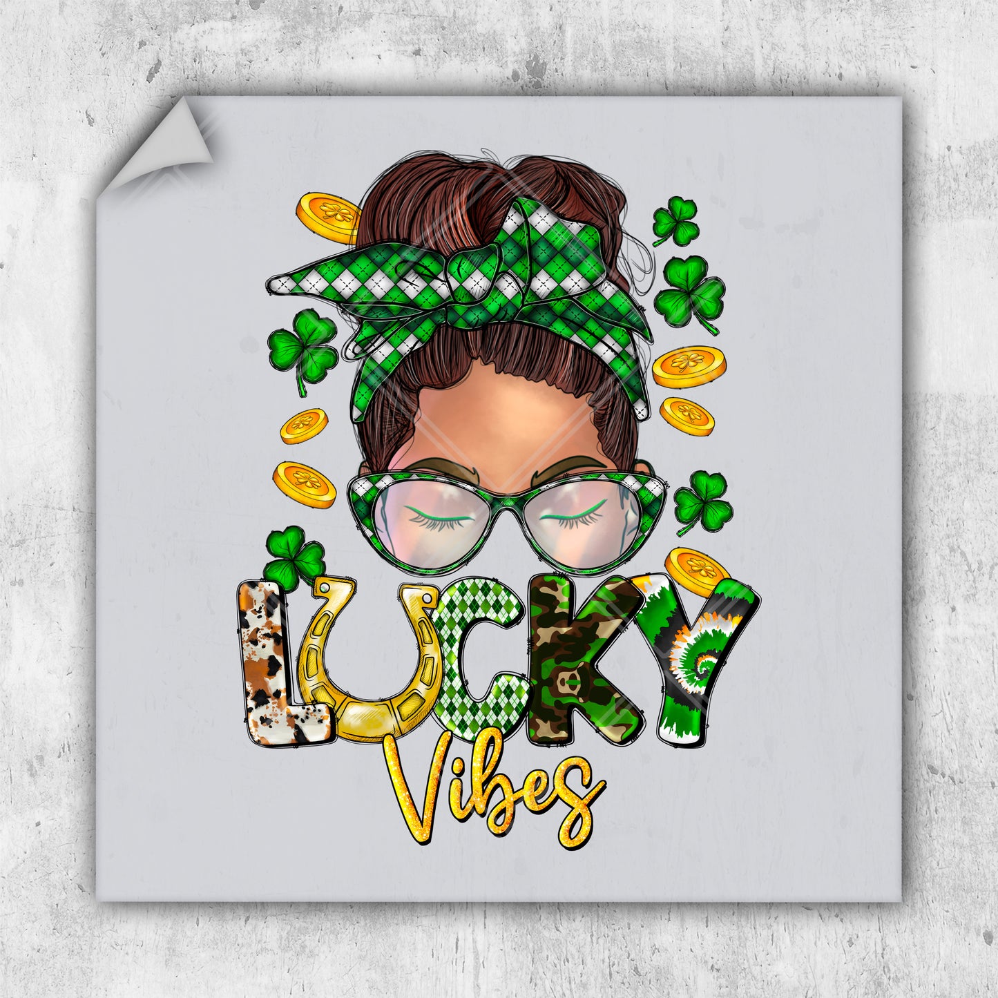 a st patrick's day poster with a girl wearing glasses