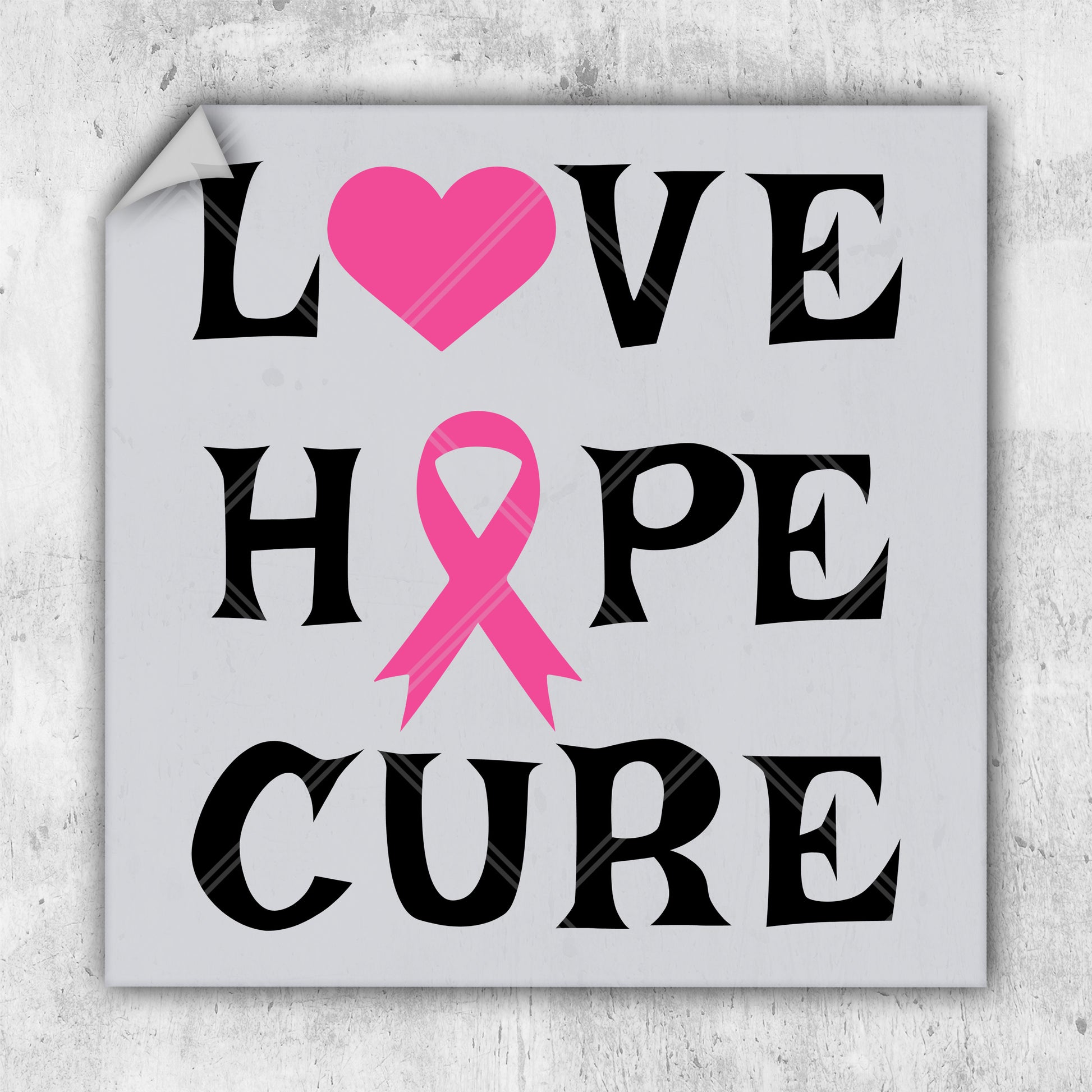 a sticker that says love hope and a pink ribbon