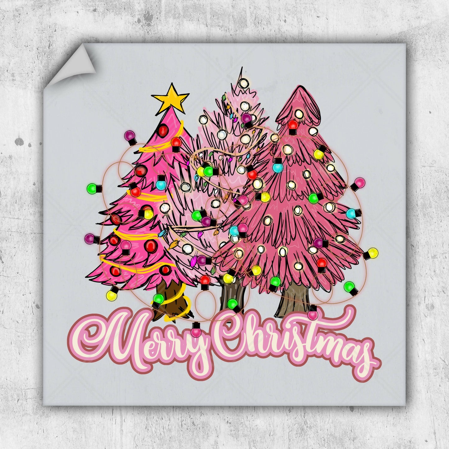 Merry Christmas With Pink Tree - DTF Transfer - Ready To Press - Christmas DTF Transfers.