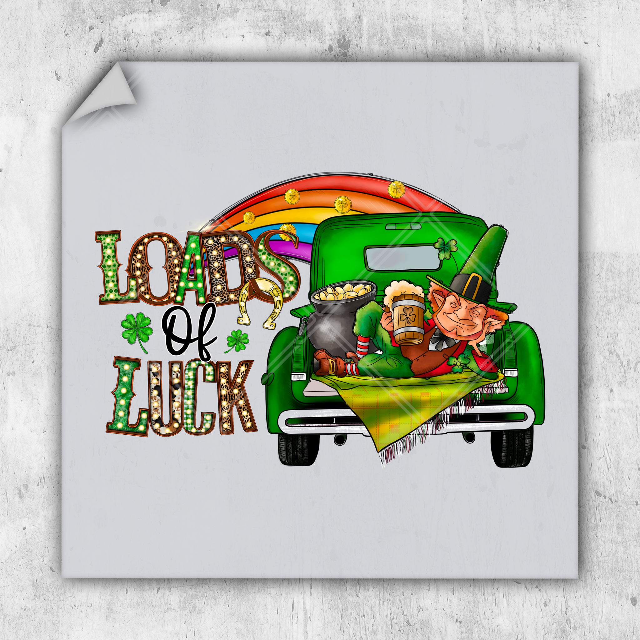 a st patrick's day truck with a leprechaun on the back