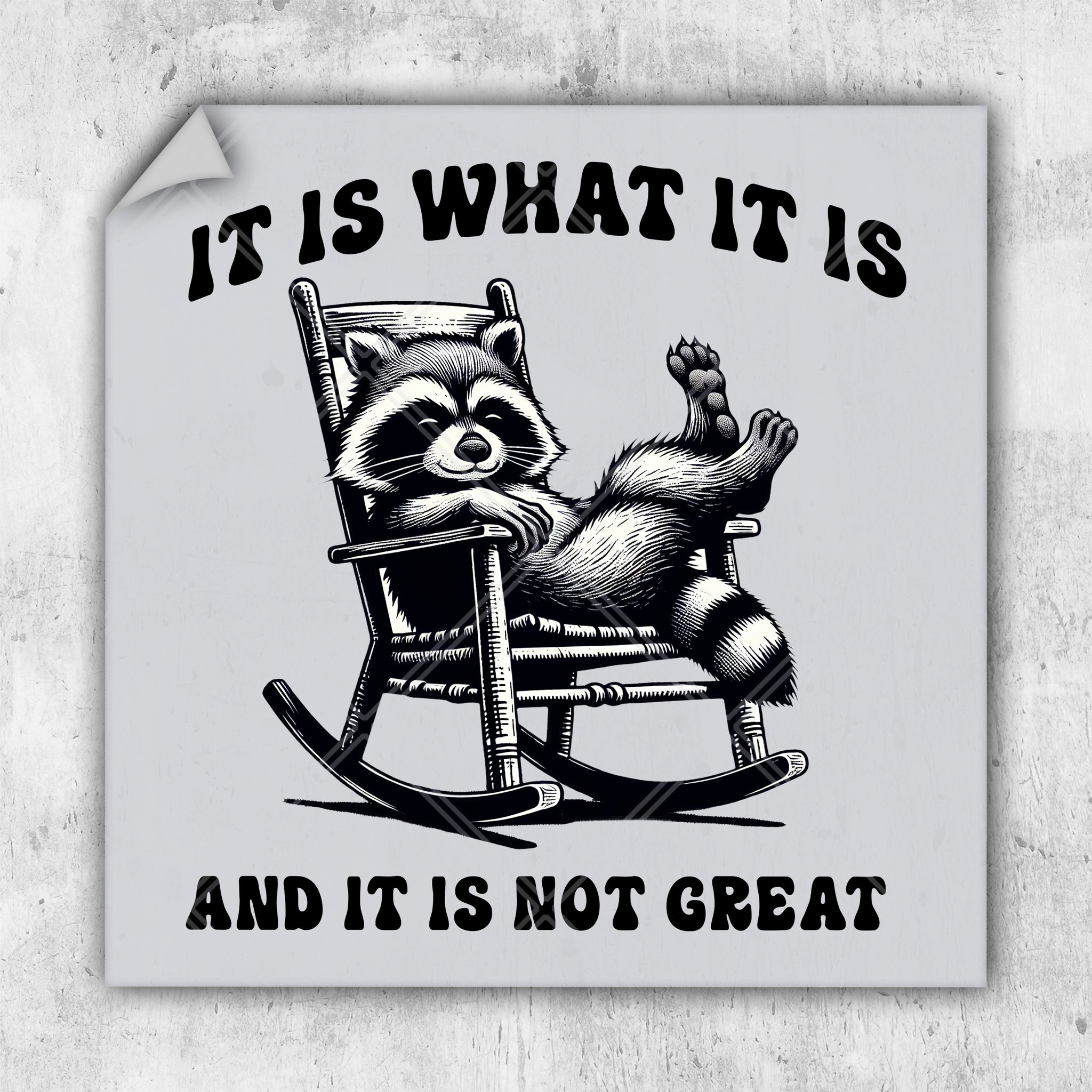 a raccoon is sitting in a rocking chair
