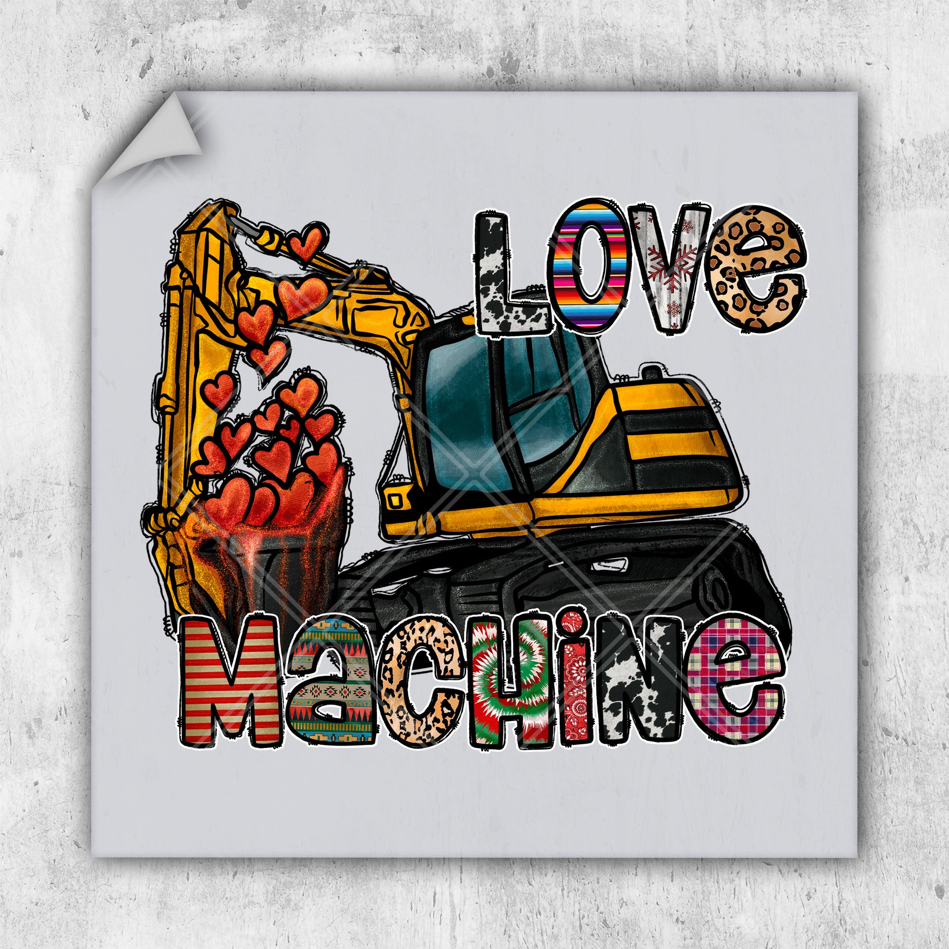 a picture of a bulldozer with the words love machine