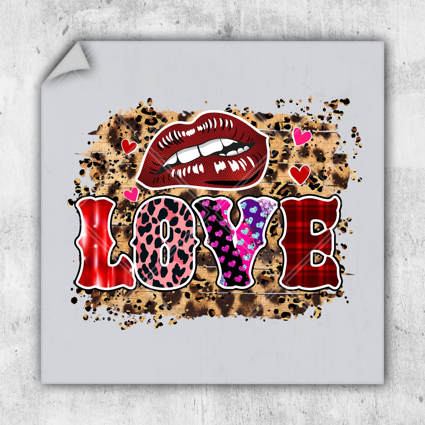 a picture of the word love with lips and leopard print