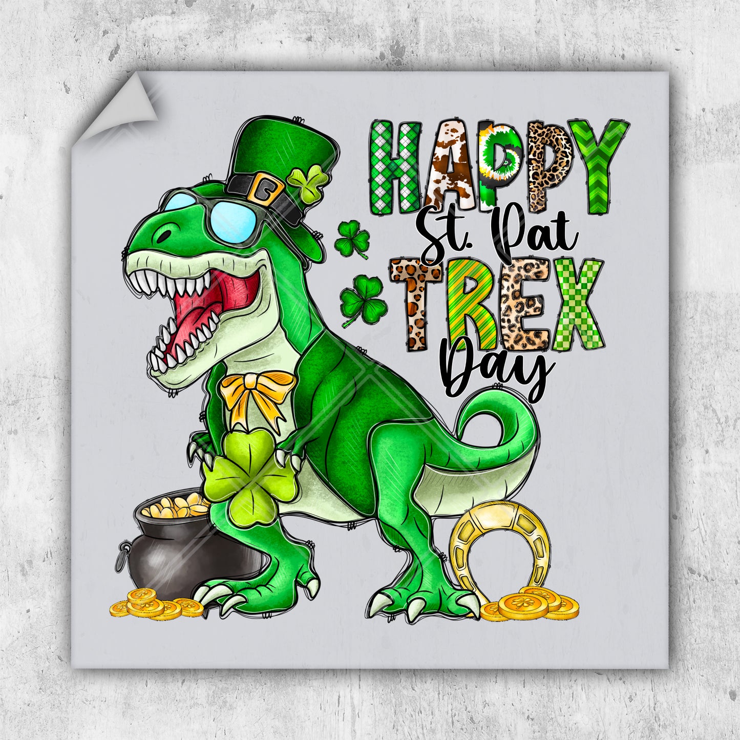 a happy st patrick's day greeting card with a dinosaur
