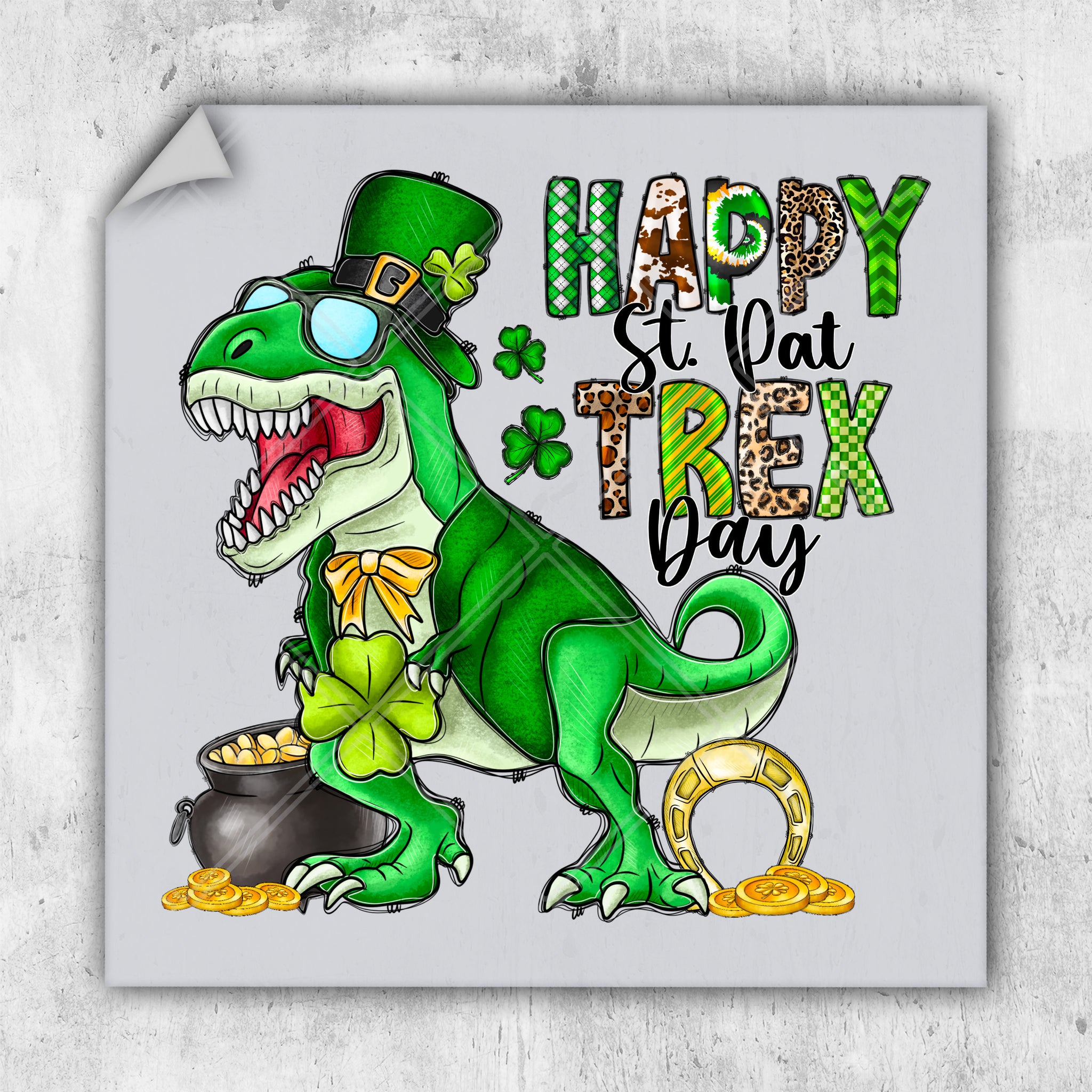 a happy st patrick's day greeting card with a dinosaur