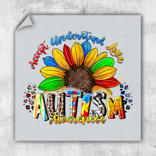 a picture of a sunflower with the words autism on it