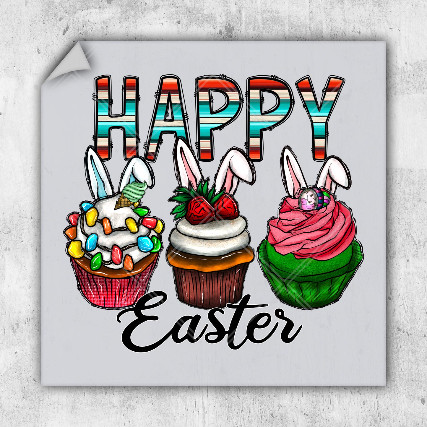 a happy easter card with cupcakes and bunny ears