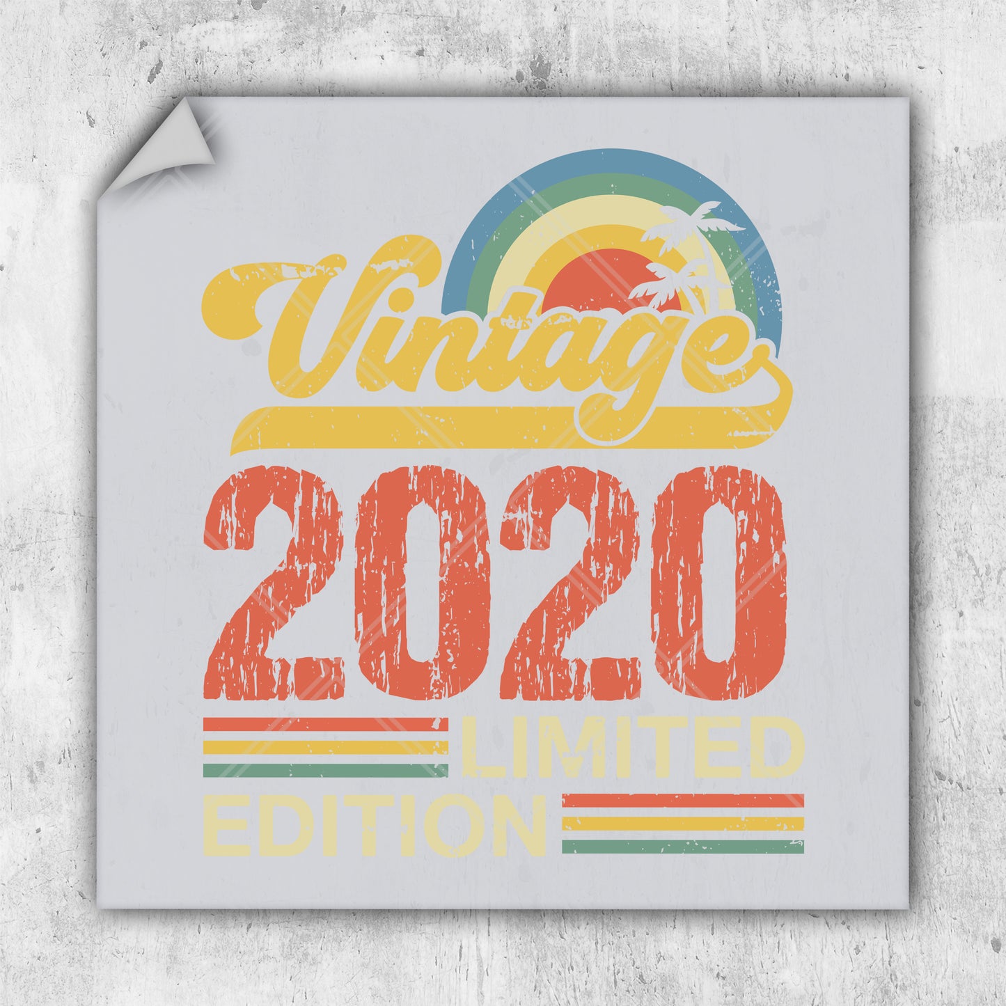 a square sticker with the words vintage 2020 printed on it