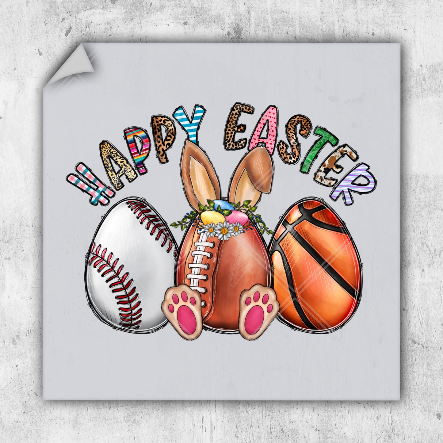 a picture of a happy easter bunny with some sports balls