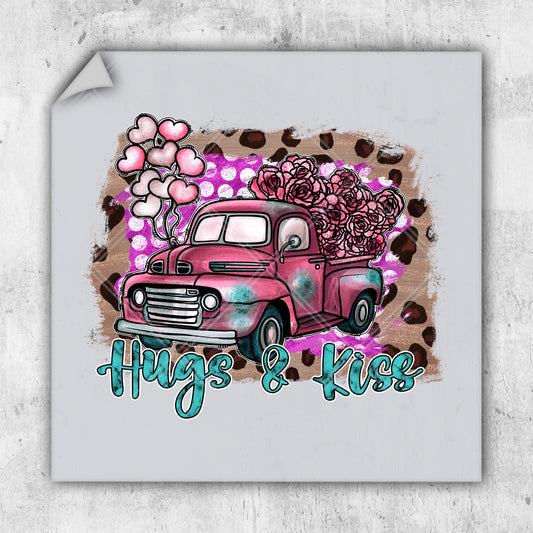 a picture of a pink truck with flowers on it