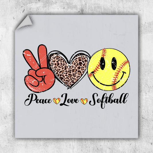 a peace love softball sign with a smiley face