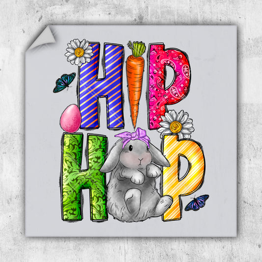 a drawing of a bunny holding a carrot with the words hip hop on it