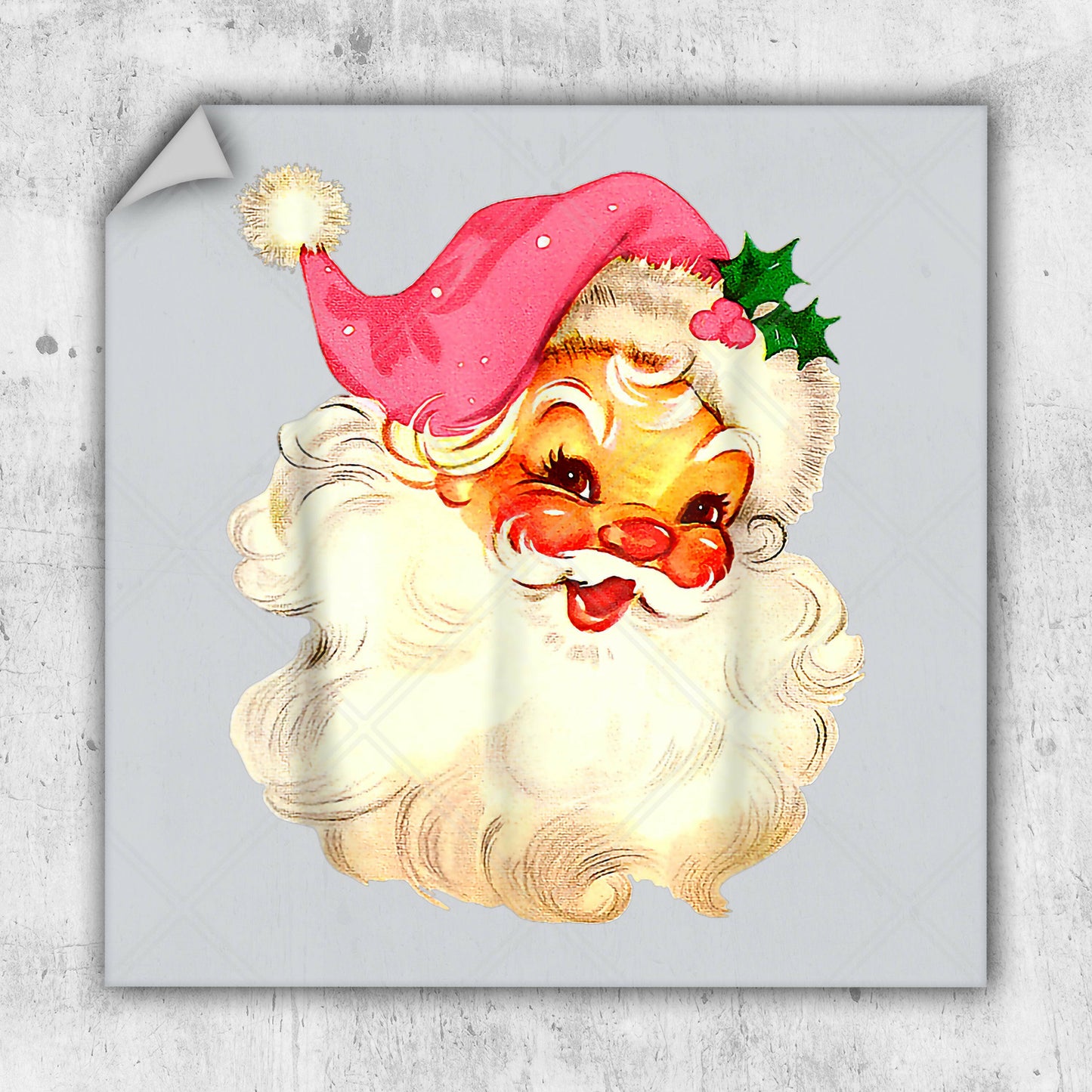 a picture of a santa clause with a pink hat