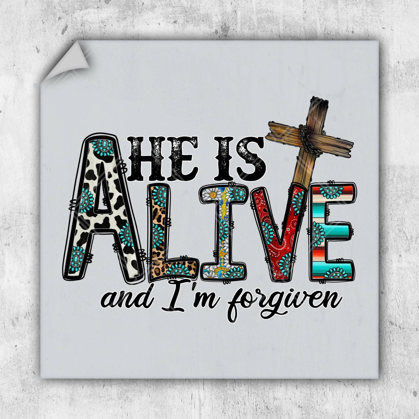 a picture of a cross with the words he is alive and i'm for