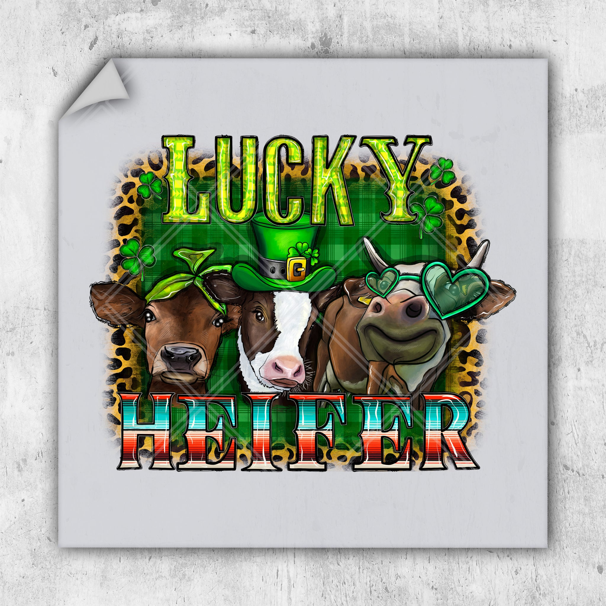 a picture of two cows wearing green hats