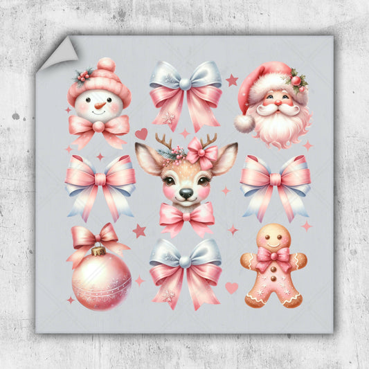 a set of christmas stickers with a deer, a teddy bear, and other