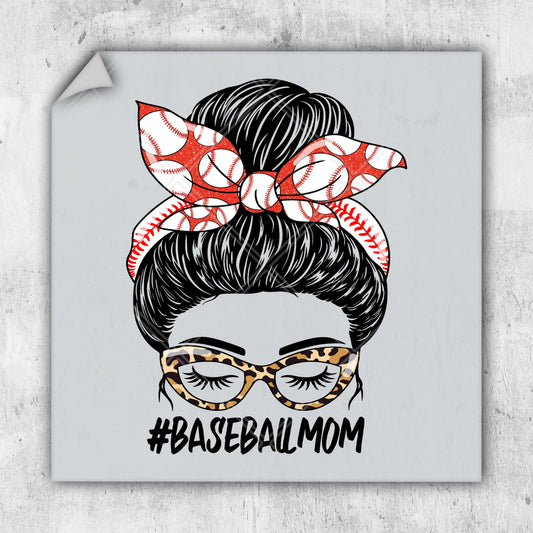 a baseball mom with a bow and glasses