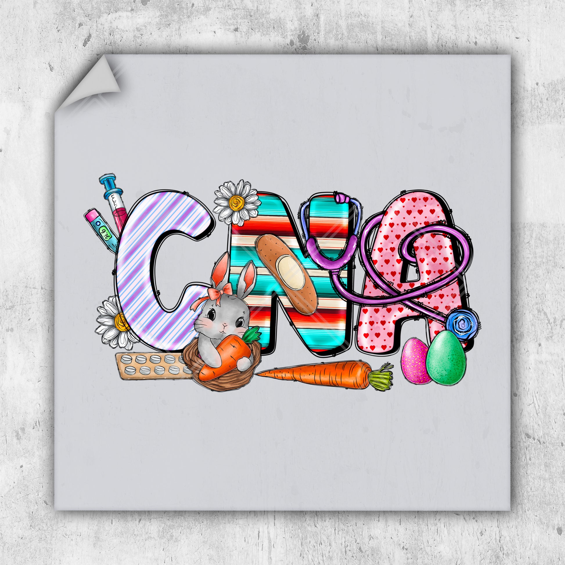 a drawing of the word candy with a mouse and a carrot