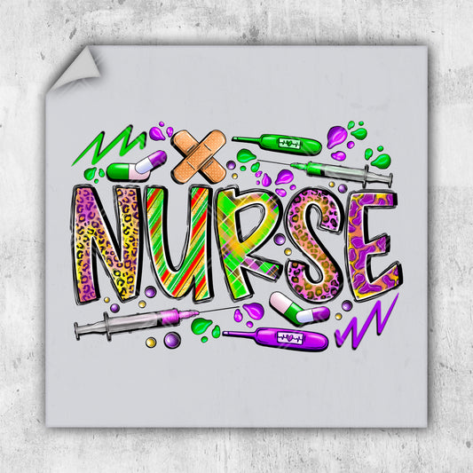 a drawing of the word nurse surrounded by medical supplies