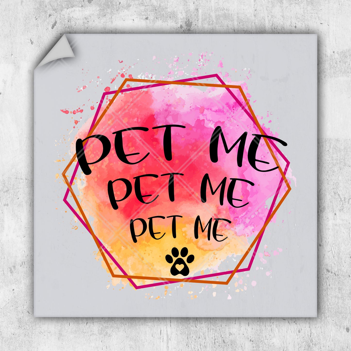 a picture of a watercolor painting with the words pet me pet me on it