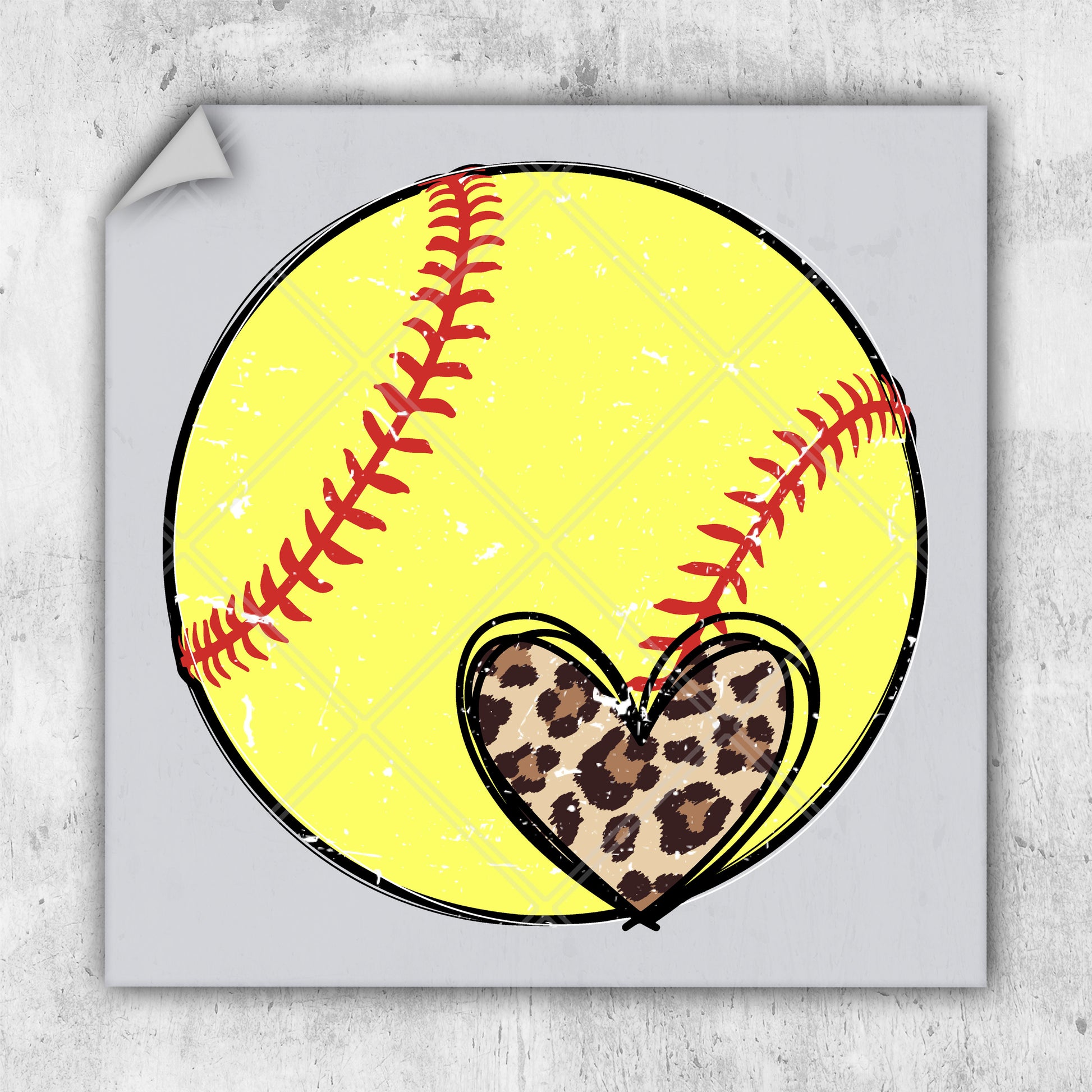 a picture of a softball with a heart on it