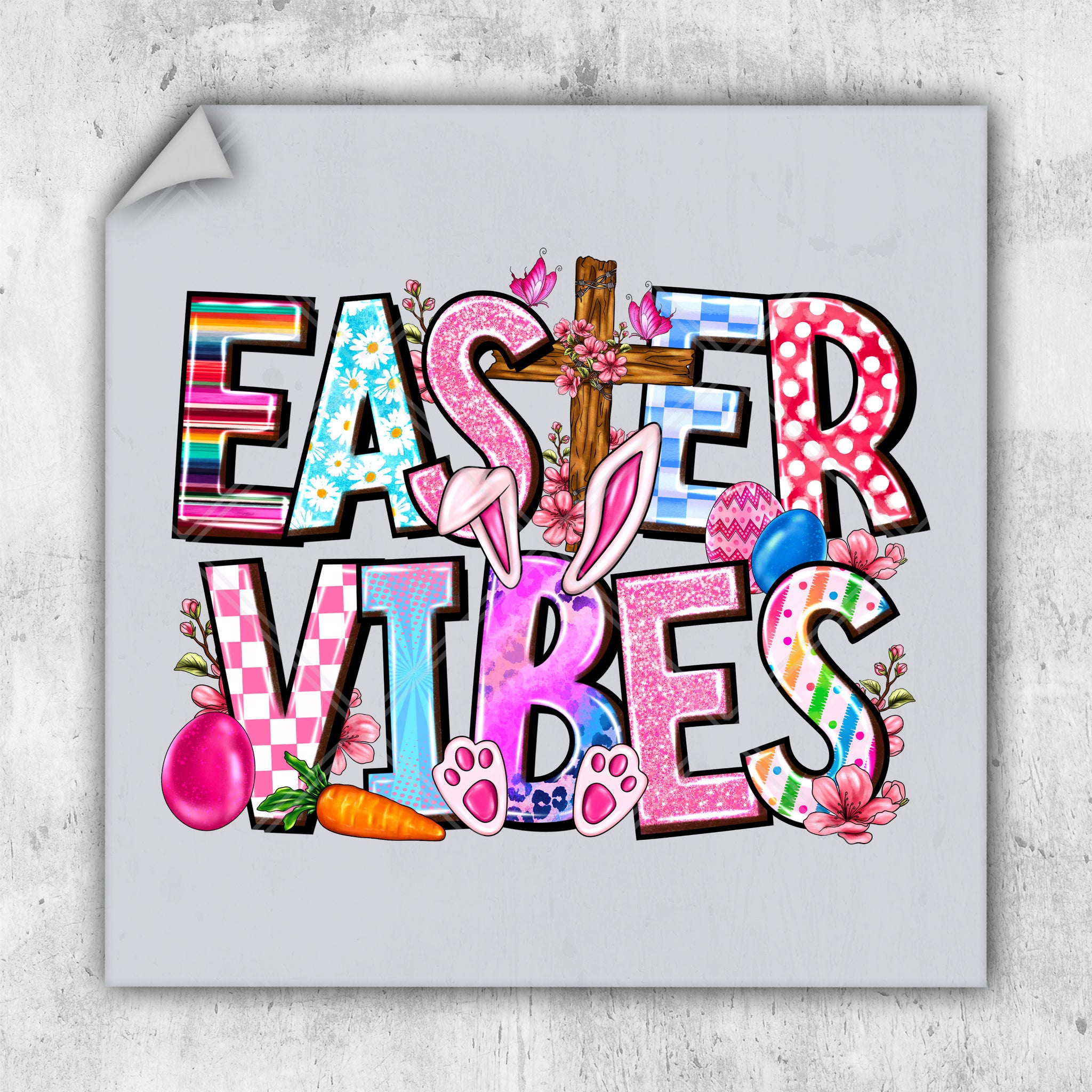 a picture of the word easter vibes on a white background