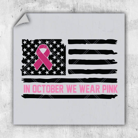 an american flag with a pink ribbon on it