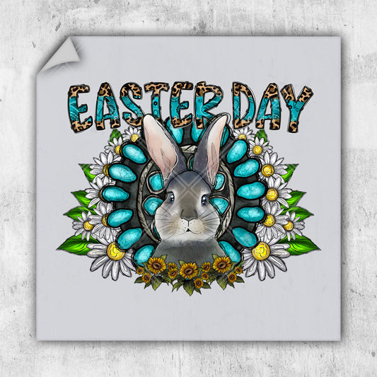 a picture of a white rabbit with a blue background and the words easter on it