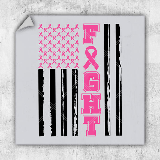 a sticker with a pink ribbon and an american flag