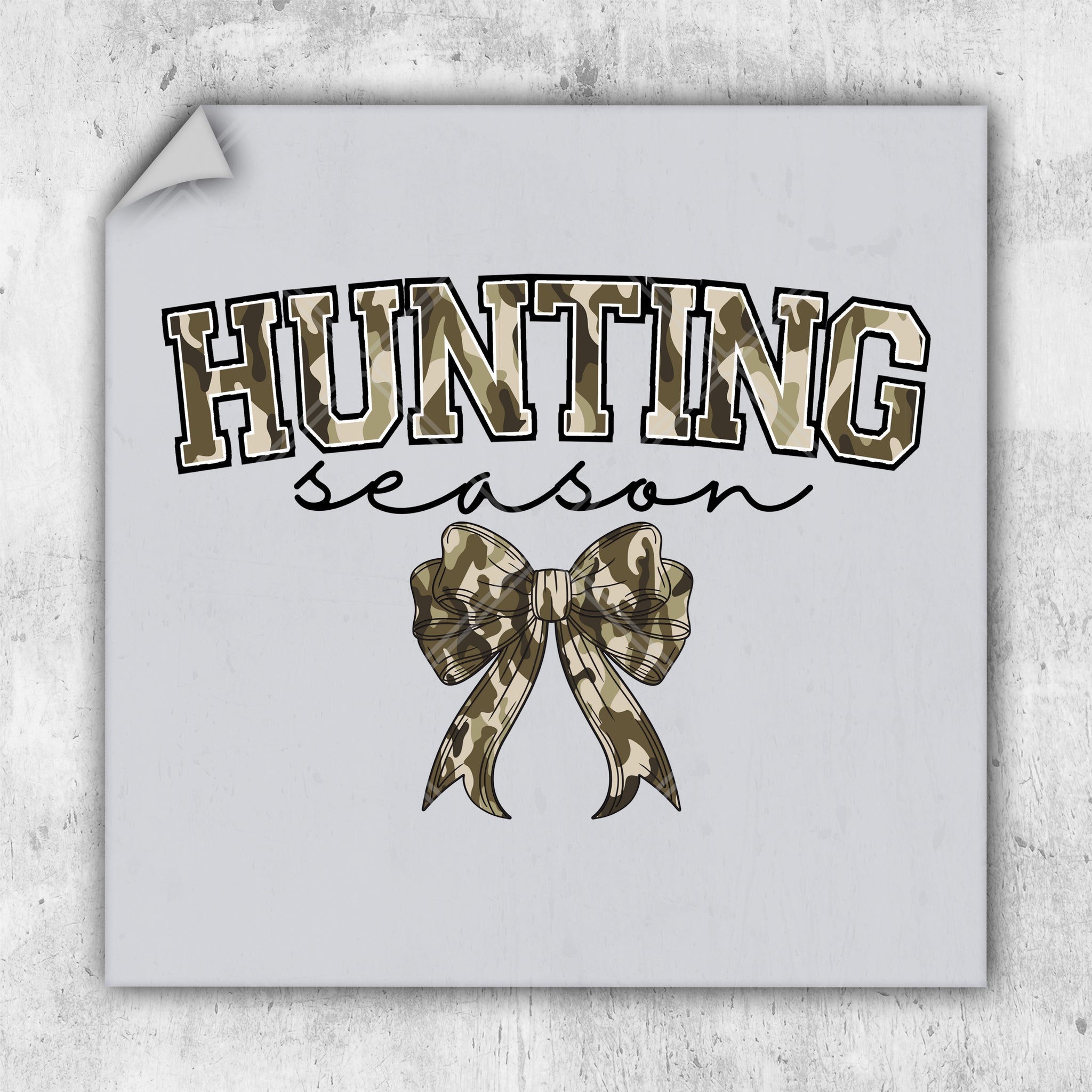 a sticker with a bow that says hunting season