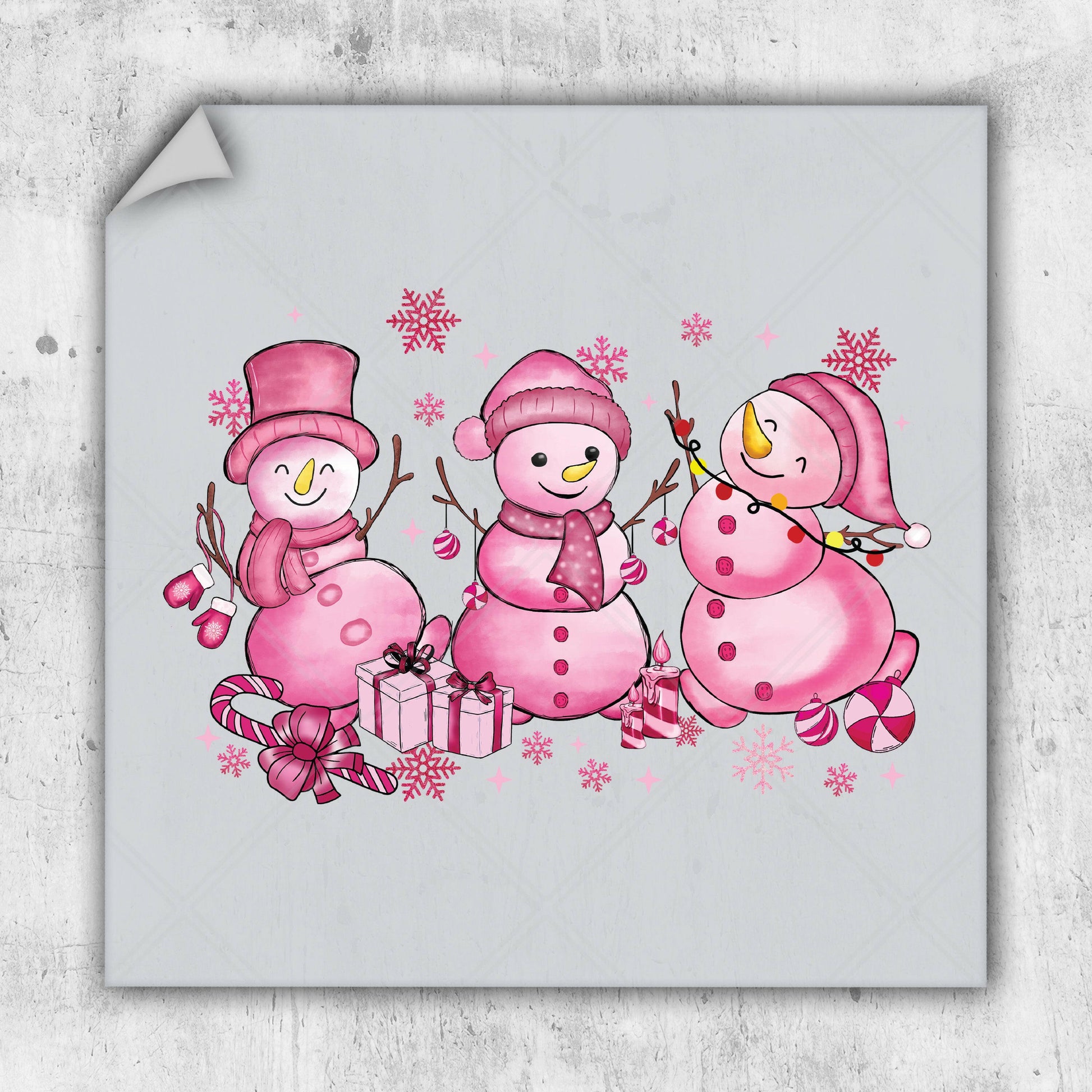 a picture of three snowmen with presents