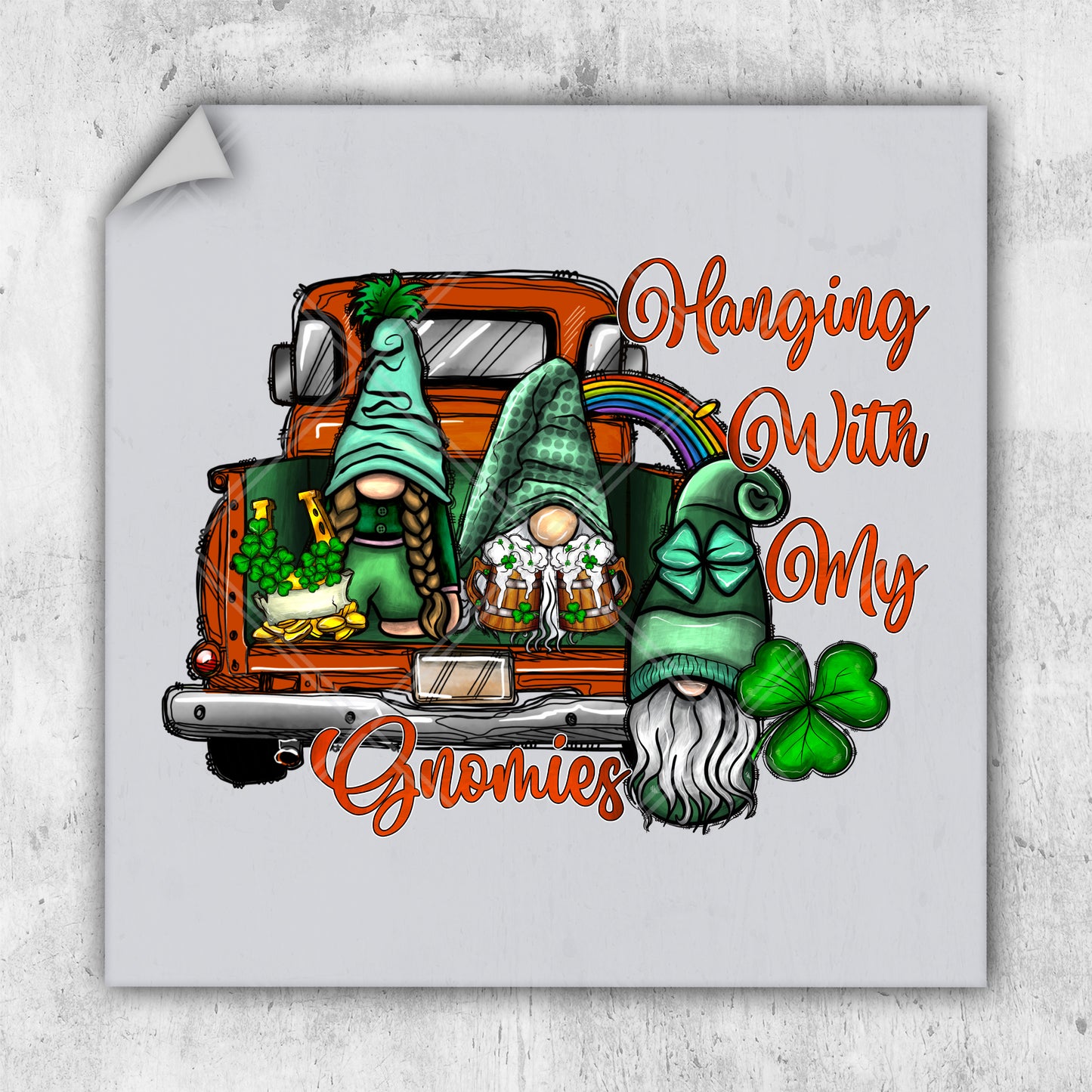 a picture of a truck with gnomes on it
