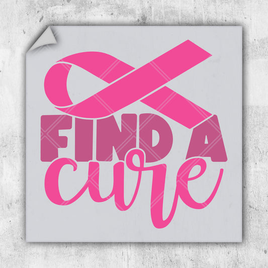 a pink sticker that says find a cure