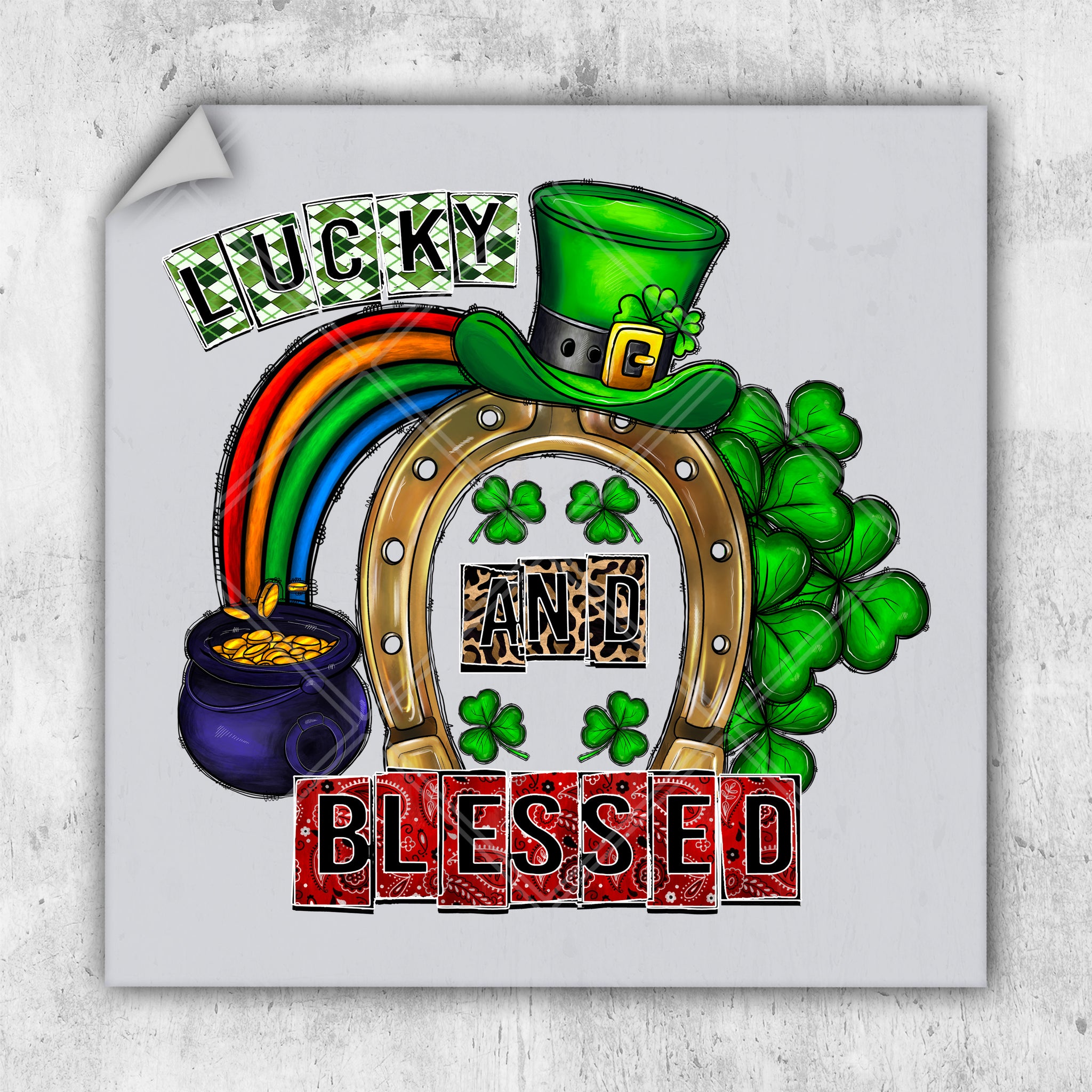 a st patrick's day card with a shamrock and a pot of gold