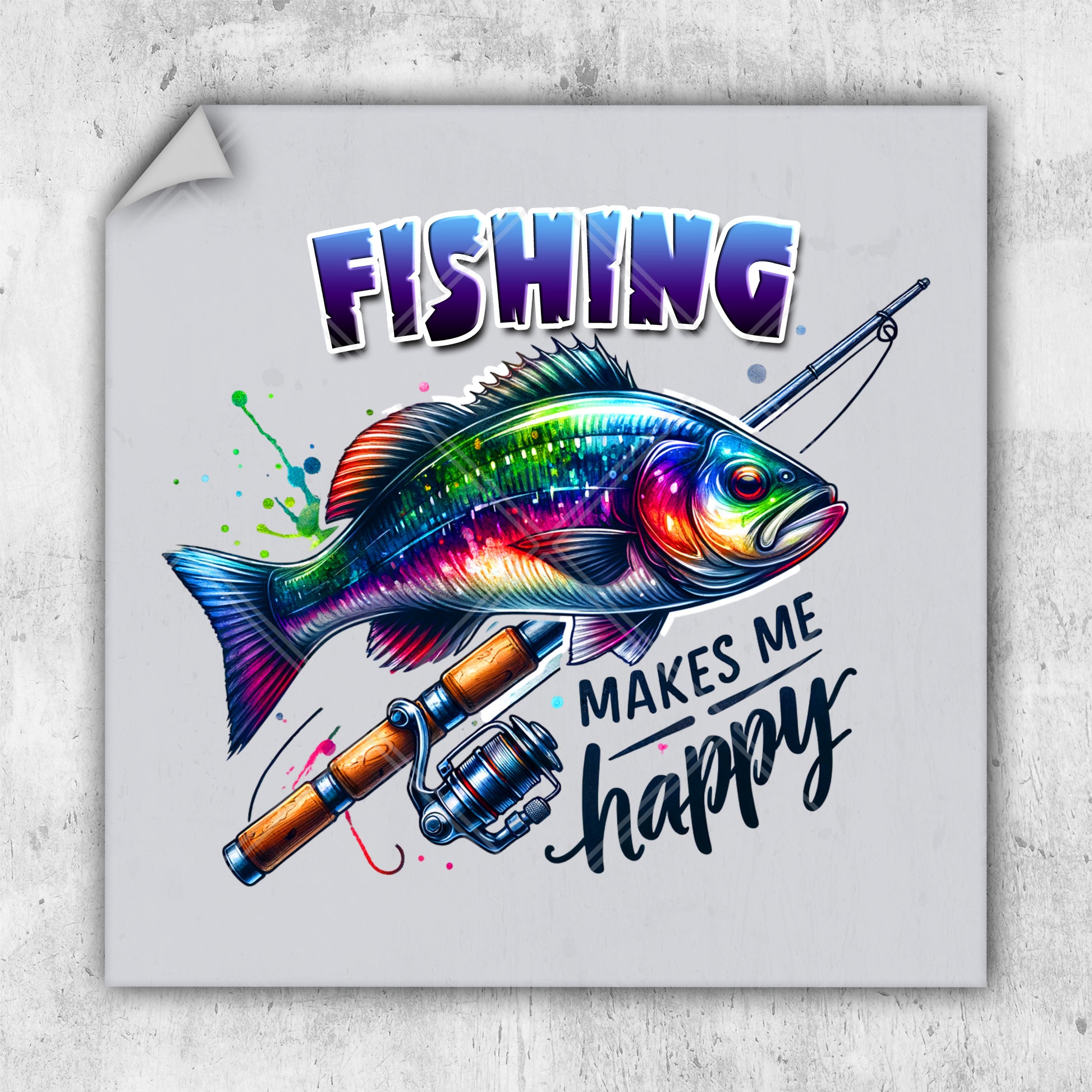 a colorful fish with a fishing rod on it