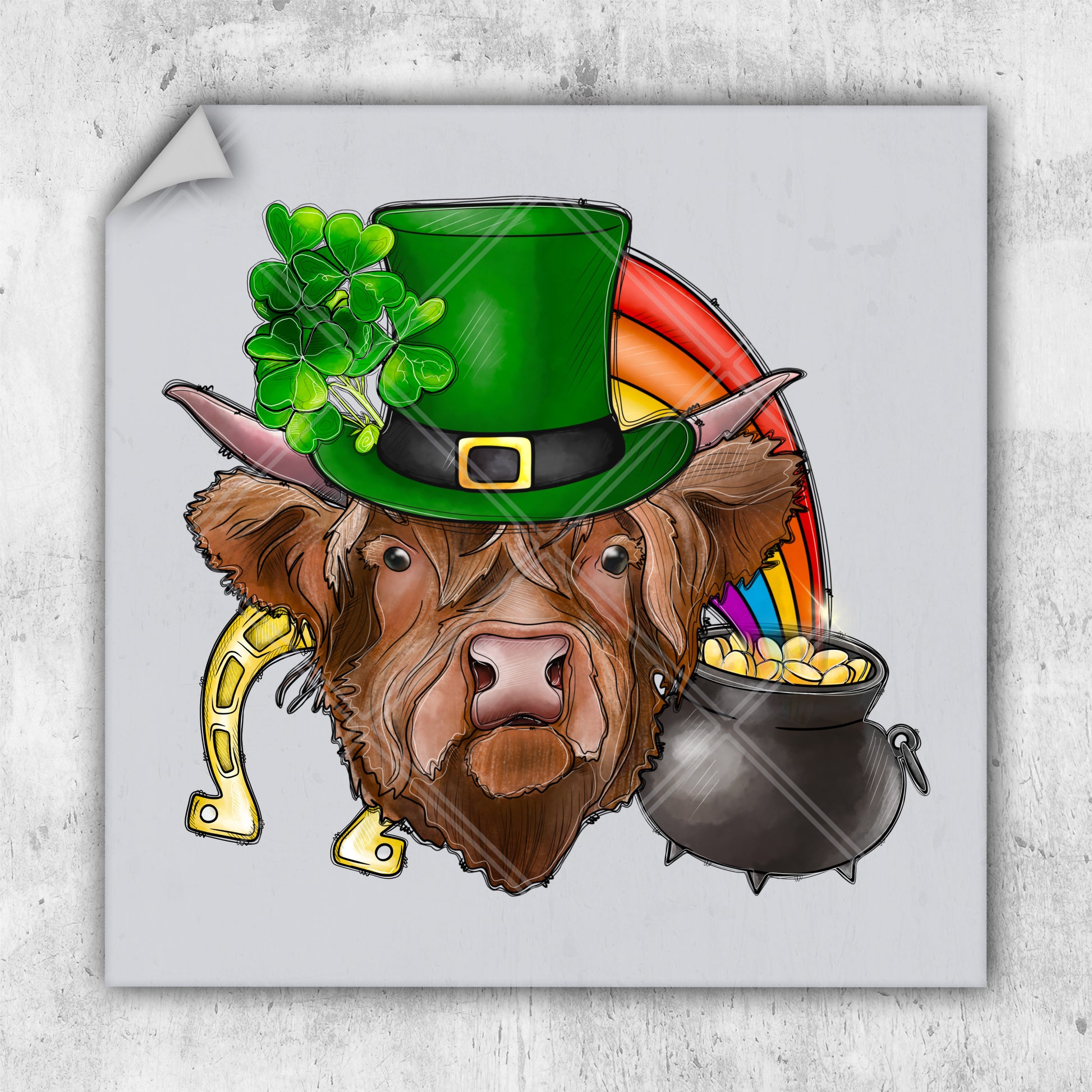 a drawing of a cow wearing a green hat