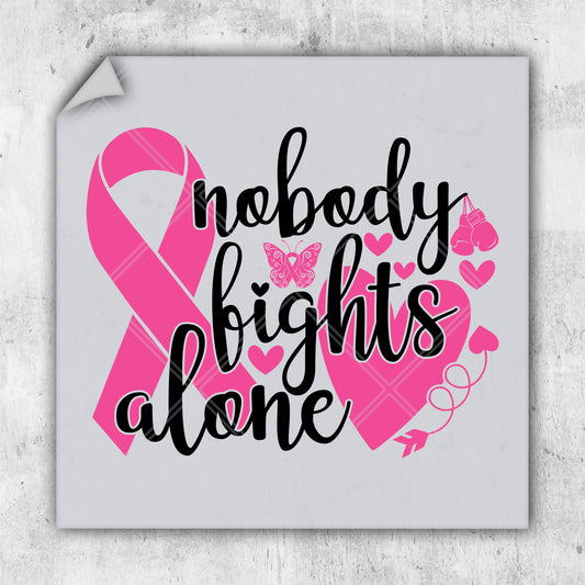 a picture of a pink ribbon with the words nobody rights alone