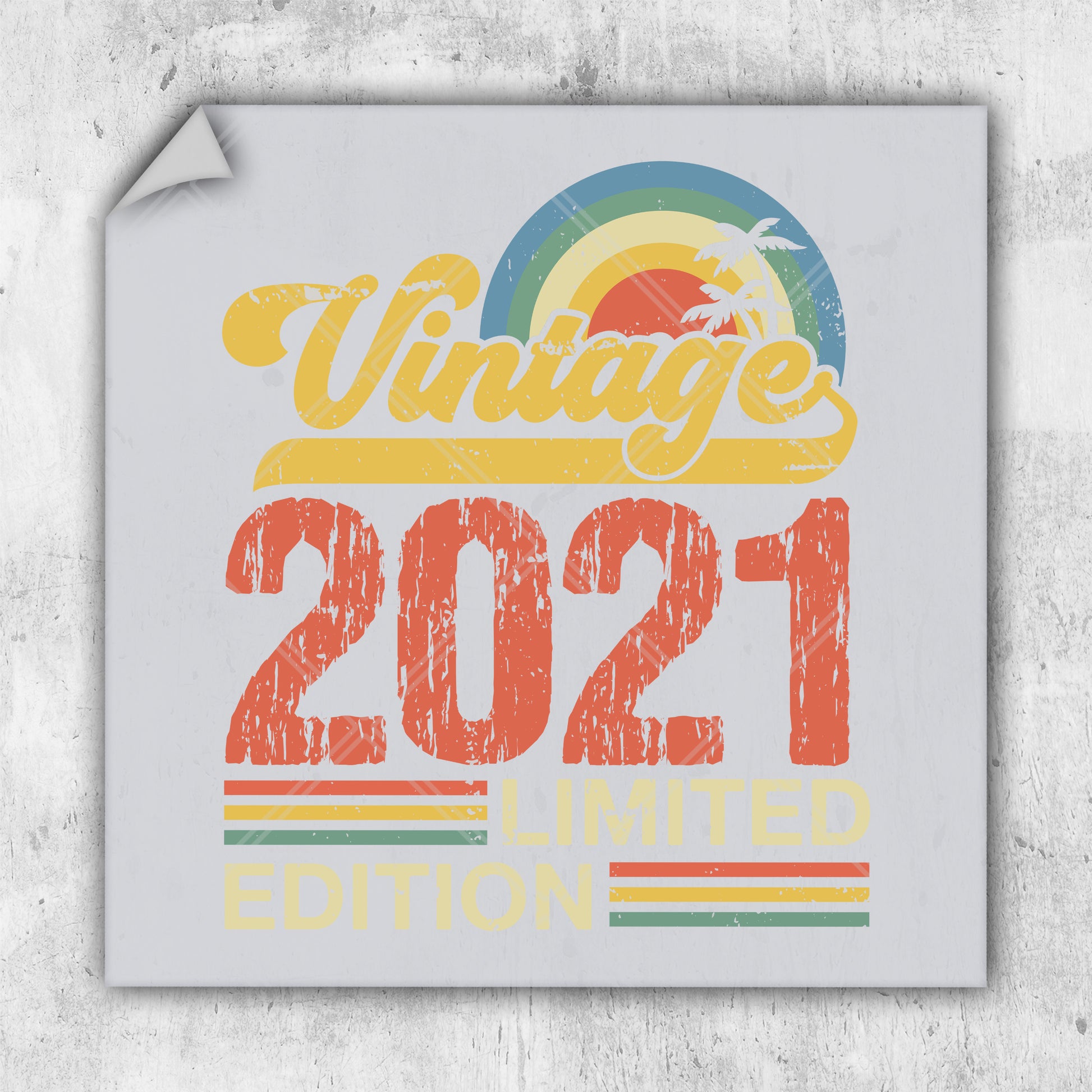 a white square sticker with the words vintage 2021 printed on it