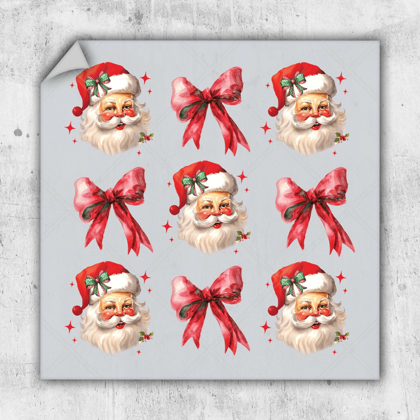 a sticker sheet of santa claus with red bows