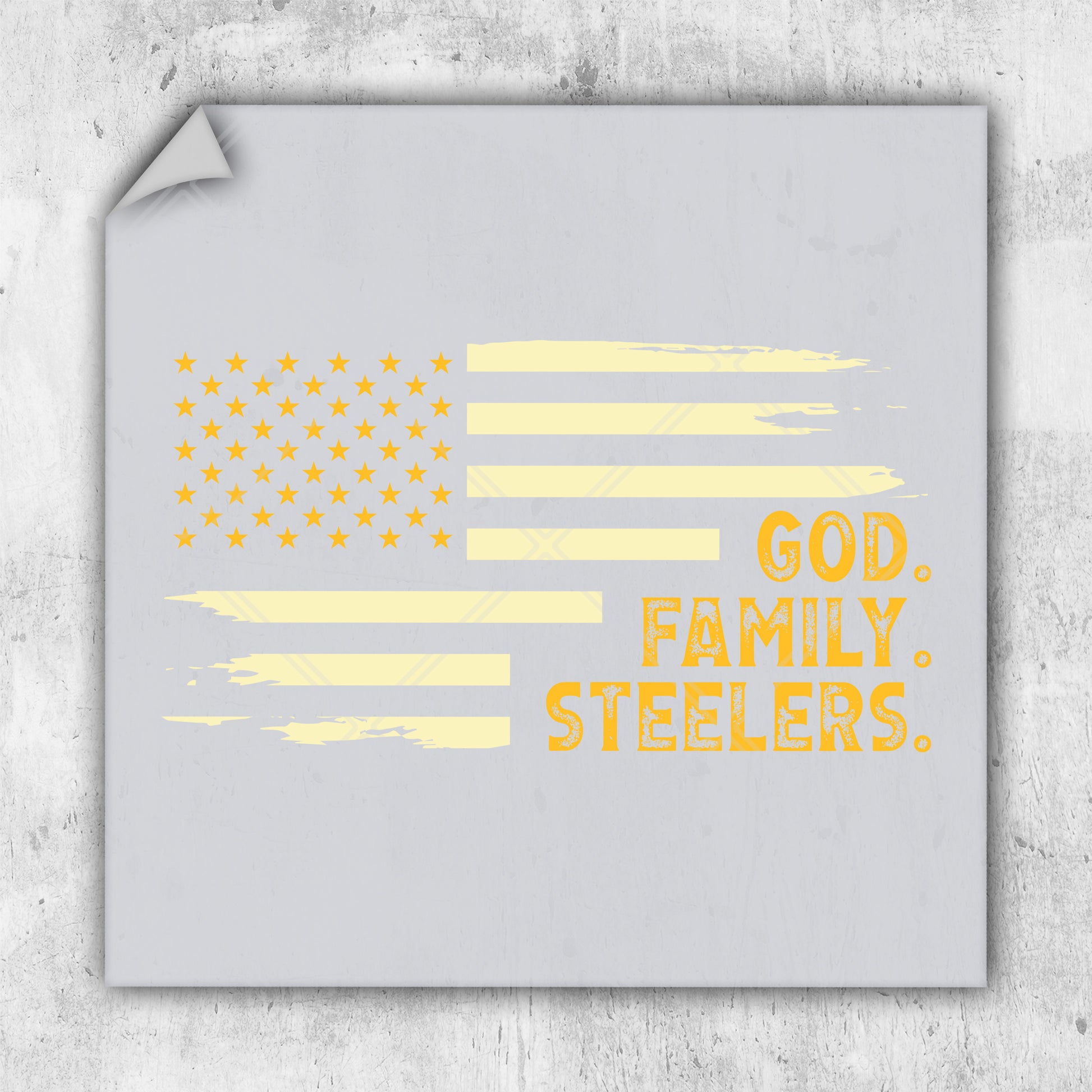 a picture of a flag with the words god family steelers on it