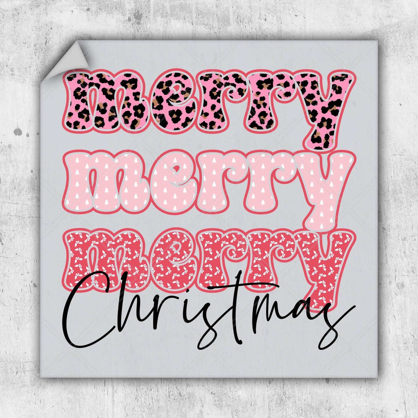 Retro Pink Merry Christmas - DTF Transfer - Ready To Press - Christmas DTF Transfers.