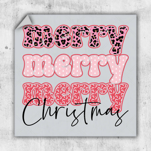 Retro Pink Merry Christmas - DTF Transfer - Ready To Press - Christmas DTF Transfers.