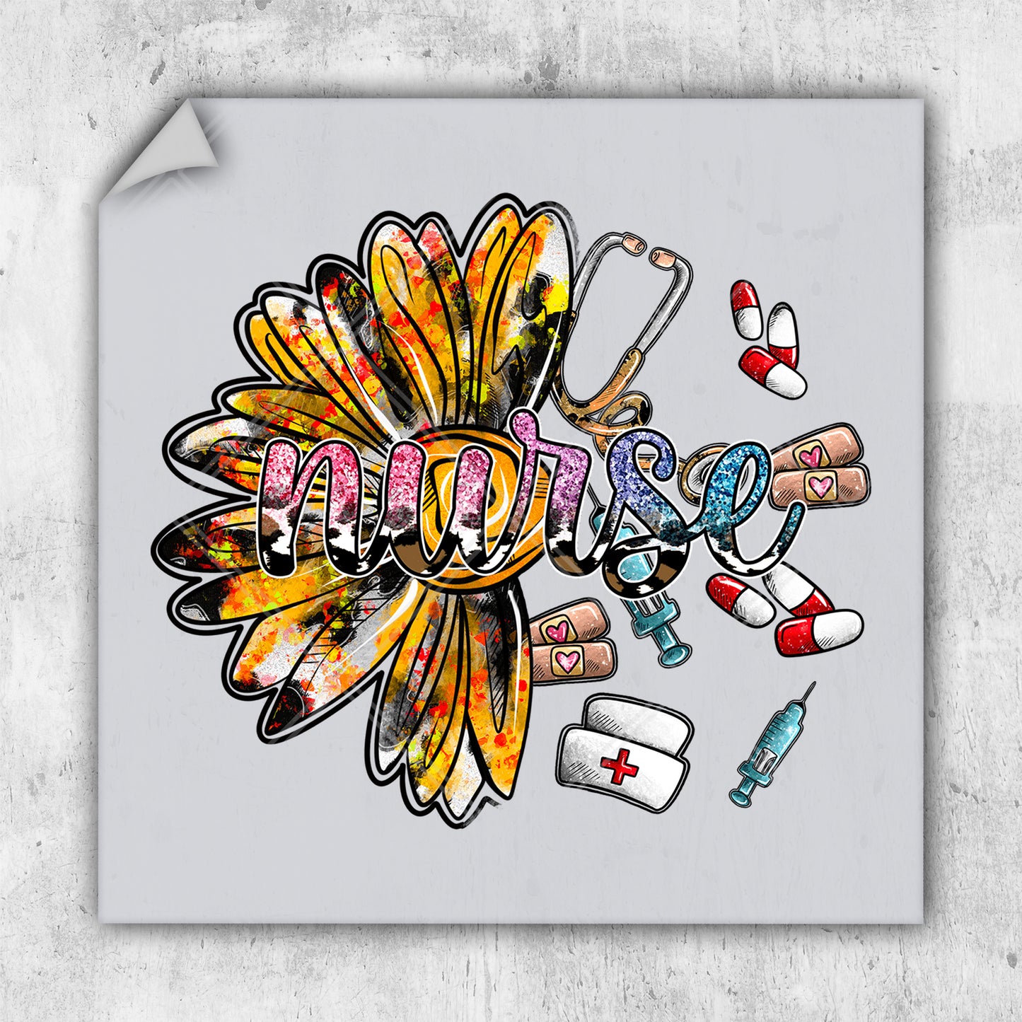 a drawing of a flower with medical supplies around it