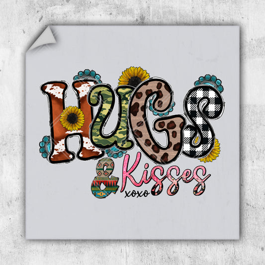 a picture of the word hugs kisses on a white background