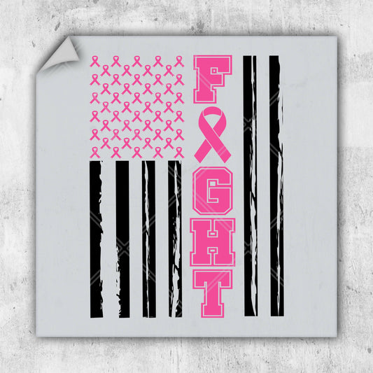 a sticker with a pink ribbon and an american flag