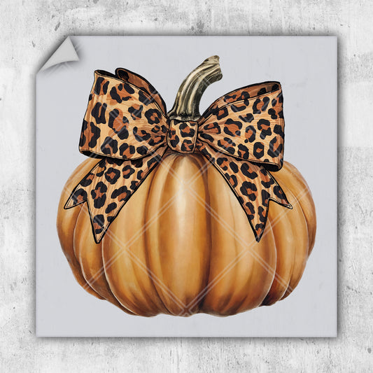 a painting of a leopard print pumpkin with a bow